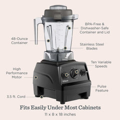 Vitamix Explorian E310 Blender, Professional-Grade Kitchen Blender for Smoothies, Soups, Juices and More, 10-Speed, Stainless Steel Blades, Self-Cleaning Kitchen Appliance, 48 Oz Container, Black