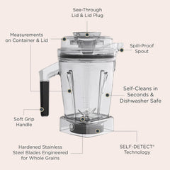 Vitamix 48-Ounce Dry Grains Blender Container with SELF-DETECT, Dishwasher-Safe, BPA-Free, Laser-Cut Stainless-Steel Blades, Tamper Included, Compatible with All Full-Size Vitamix Blenders