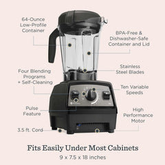 Vitamix Propel Series 750 Blender + Stainless Steel Container, Four Blending Programs, Self-Cleaning Program, Professional-Grade Blender for Smoothies, Soups and More, Stainless-Steel Blades, Black