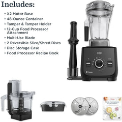 Vitamix Ascent X2 SmartPrep Kitchen System, Professional-Grade Blender, Stainless-Steel Blades, 12-Cup Food Processor Attachment, 48 Oz Blender Container, Black